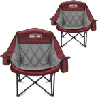 Overmont Oversized XL Camping Chair for Adults - 400lbs Support Heavy-Duty Padded Folding Chair with Side Pocket Cup Holder Cooling Bag for Outdoor Sports Garden Beach Fishing Lawn Red 2pcs3