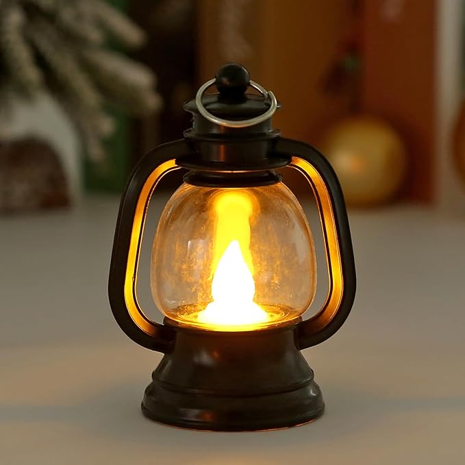 12 Pcs Mini Lanterns Decorative with LED Candle for Western Cowboy Xmas Home Decor Small Hanging Lantern Ornaments Camping Table Centerpiece Vintage Lantern Ornament