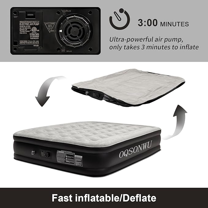 Air Mattress Queen with Built in Pump, Max 660 lbs Weight Capacity - 16" Foldable Portable Inflatable Mattress for Guests, Home, and Camping
