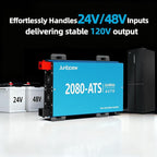 2080W Pure Sine Wave Inverter with Auto Transfer Switch ATS, Dual Voltage Power Inverter 24V/48V to 120V for RV, Truck Off-Grid, Camping, Home Emergency Backup (Blue)