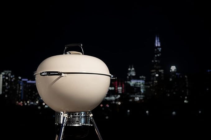 Weber Master-Touch Charcoal Grill, 22-Inch, Ivory – Premium Outdoor BBQ Grill with Tuck-Away Lid Holder & One‑Touch™ Cleaning System, Porcelain‑Enameled Kettle