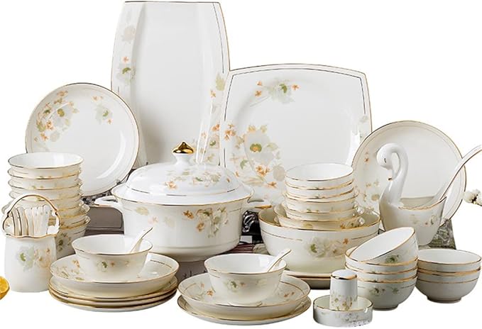 Simple Dining Plate Ceramic Tableware Set with 63 Pieces of Kitchen Dishes Combination