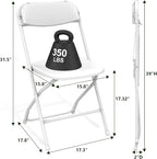 Folding Chairs 8 Pack, Plastic Folding Chairs for Outside, Heavy Duty Foldable Chairs, Sturdy Metal Folding Chairs, 350 lbs Capacity, for Patio, Garden, Camping, White