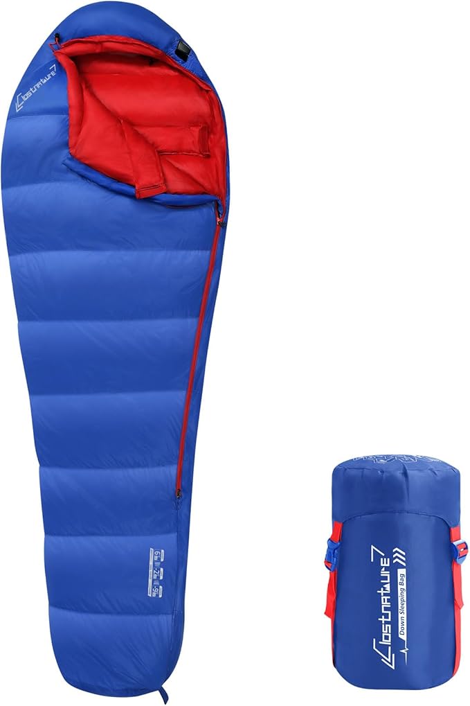 Clostnature Down Sleeping Bag for Adults - 20D 550 Fill Power Backpacking Mummy Sleeping Bag for 16°F - 45°F, Lightweight 4 Season Clod Weather Camping Gear with Compression Sack