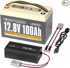 Power Queen 12.8V 100Ah LiFePO4 Battery with 14.6V 20A LiFePO4 Battery Charger; Built-in 100A BMS, 1280Wh Lithium Battery 15000+ Cycles, Perfect for RV, Trailer, Camping, Solar System