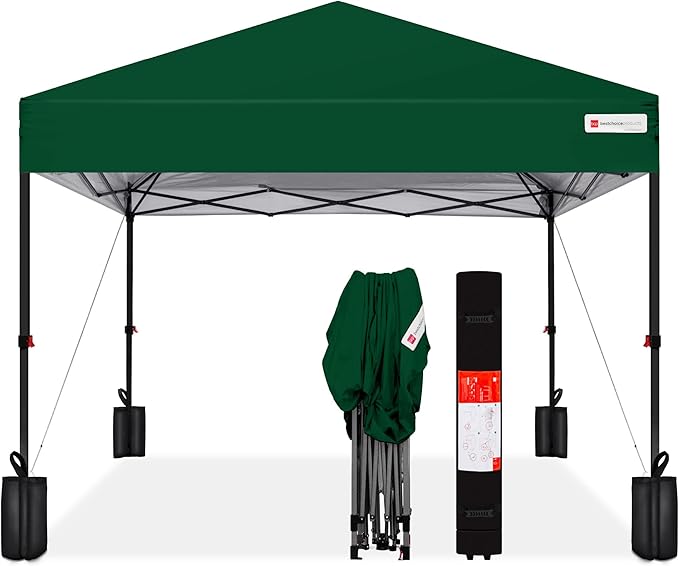 Best Choice Products 10x10ft Pop Up Canopy Tent, Outdoor Shade, 1 Person 1 Minute Set Up, Carry Case, 4 Weight Bags - Forest Green