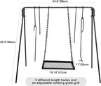 REDCAMP Swing Campfire Grill Stand - Collapsible Campfire Cooking Rack with 6 Hooks & Iron Grill Grate, Portable Dutch Oven Hanger for Outdoor Camping, Cookware, Bonfire, Rectangle