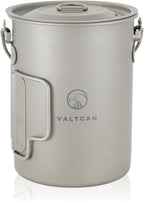 Valtcan 900ml Titanium Pot Boil Cook & Drink From One Pot, 134g Ultralight, Thicker Gauge Grade 1 Ti, Aligned Bail Handle, Nests 32oz Nalgene, Lid with Steam Holes, Campfire & Stove, Mesh Bag