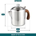 Coffee Percolator Stainless Steel Coffee Maker with Fireproof Solid Wood Handle & Tough Glass Clear Brew Progress Knob Camping Coffee Pot Using on any Stovetop NO Aluminum NO Plastic (6 Cup)
