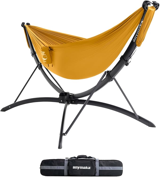 anymaka Set Up in 3 Seconds Hammock Stand - 550 LBS Capacity - Portable Hammock Stand Stable on Any Terrain, Weather Resistant Sunset Yellow