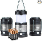 Cascade Mountain Tech Pop-Up IPX4 Water-Resistant LED Lantern with 4 Light Modes - 3 Pack