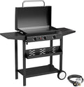 3 Burner BBQ Gas Griddle with Hood, 25.6 Inch Stainless Steel Portable Detachable Propane Griddle, 45,000 BTU Flat Top Barbecue Grill with Side Shelves for Camping