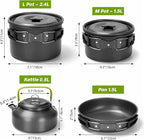 27PCs Outdoor Camping Cookware Kit Portable Cooking Set Non-Stick Tableware with Foldable Spoon Fork Cup Picnic Combination Supplies