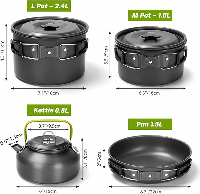 27PCs Outdoor Camping Cookware Kit Portable Cooking Set Non-Stick Tableware with Foldable Spoon Fork Cup Picnic Combination Supplies