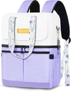 Backpack Cooler with Double Decker & 12 Ice Packs- Keeps 36 Cans Cold for Up to 24 Hours- Waterproof & Leak Proof Insulated Cooler Backpack- Stylish Cooler Bookbag for Women Travel Work Beach
