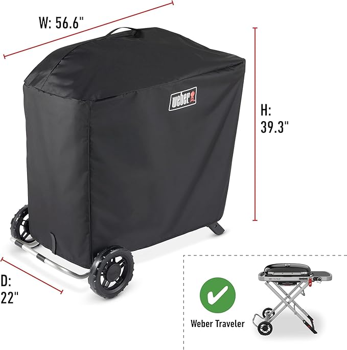 Weber Traveler Premium Grill Cover – Heavy‑Duty, Waterproof Polyester with Secure Straps, Lightweight Fit for Upright Weber Traveler