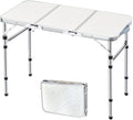 Folding Camping Table 3ft Portable Pinic Table Adjustable Height Small Card Table Aluminum Foldable Lightweight with Carry Handle for Outdoor Indoor Hiking Camp BBQ Beach