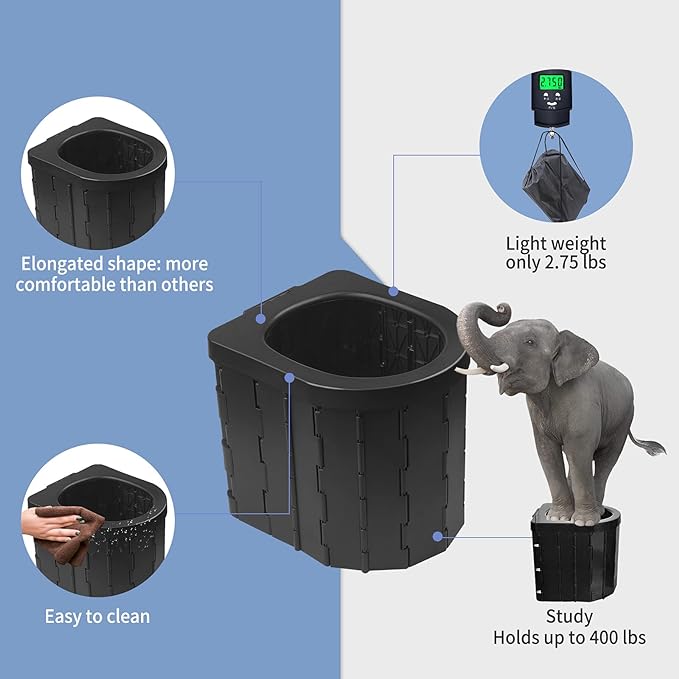 Portable Toilet for Camping, Potty Adults, Porta Travel Commode Bucket Car, Travel, Outdoor, Hiking, Backpack, Trips, Tent, Boat, Beach, Traffic Jam, Home