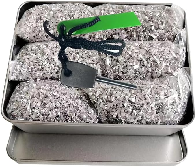 Magnesium Fire Starter Kit with Ferro Rod – Emergency Survival Gear with 12 Bags 99% Pure Magnesium + Waist Bag Waterproof Tin for Camping, Hiking, Bushcraft