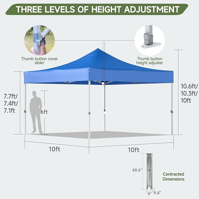 Easy Setup Pop Up Canopy Instant Portable Shelter, 500D Top Fabric, Hexagonal Steel, Easy Outdoor Sun Shade for Events