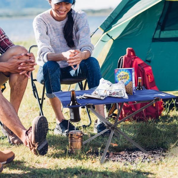 Camp Table - Outdoor Folding Table with 4 Cupholders and Carrying Bag for Camping, Beach, Picnic, Sporting Events, and More by Wakeman Outdoors | Outdoor, 4 Cupholders, Carrying Bag, Camping, Beach, Picnic