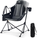 EVER ADVANCED Padded Oversized Hammock Camping Chair, Compact Heavy Duty Swing Chair with Multi-Storage Pockets, Portable Folding Rocking Camping Chair, Support Up to 400lbs, Black