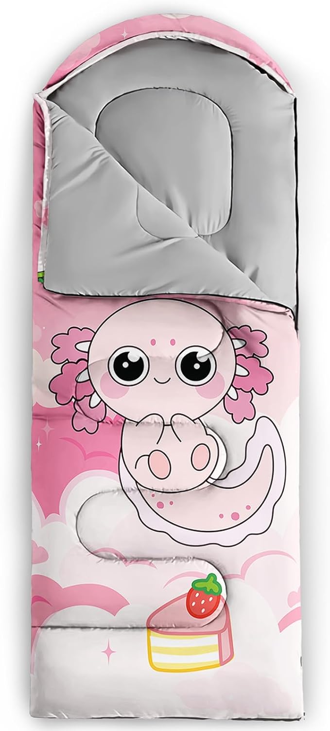 AILONEN Kawaii Panda Sleeping Bags,Lightweight & Waterproof,3 Season Warm & Cool Weather,Dreamy Purple Flower Animal Themed Sleeping Bags for Boys,Girls,Kids,Adults Travelling,Outdoors