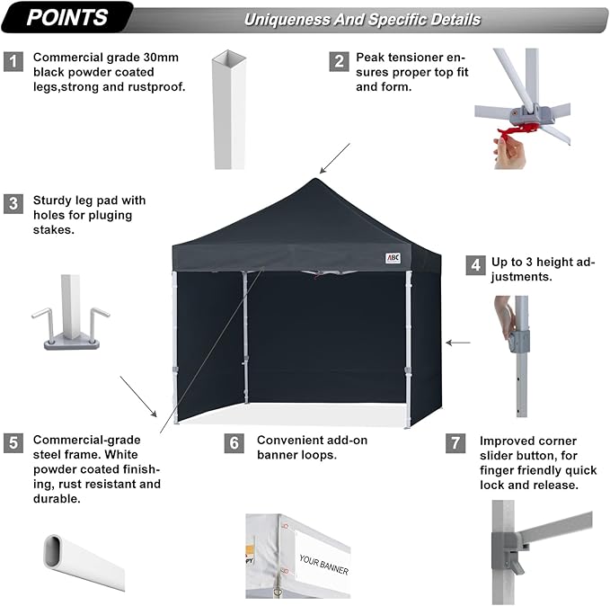 ABCCANOPY Easy Pop Up Canopy Tent with Sidewalls Commercial -Series, Black