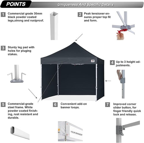 ABCCANOPY Easy Pop Up Canopy Tent with Sidewalls Commercial -Series, Black