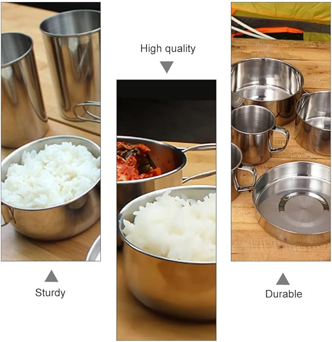 8 Pcs Backpacking Camping Cookware Picnic Cooking Cook Set Pots Outdoor Tableware