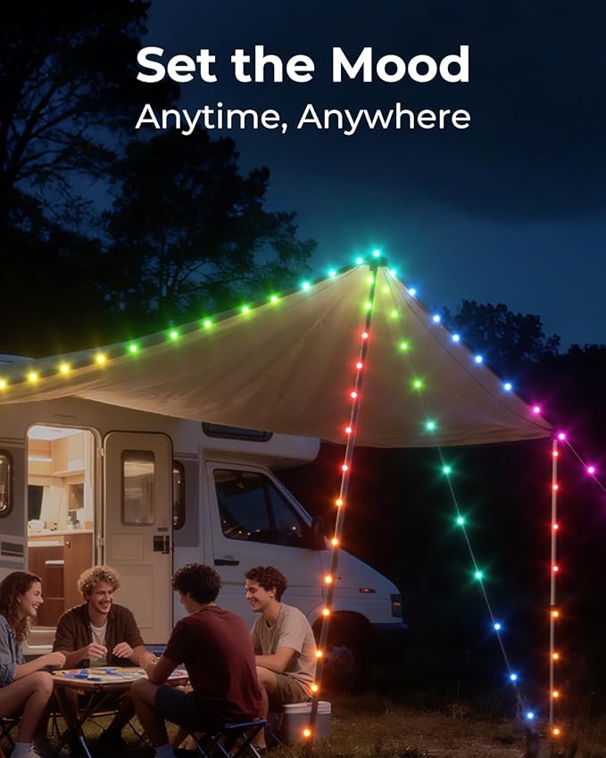 Camping String Lights, 32.8ft Retractable RGB Tent String Lights, Rechargeable LED Hanging Tent Lantern, Portable Twinkle Camp Lamp for Outdoor Backyard Patio Awning Canopy RV Essentials, Green