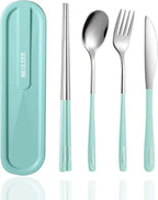 Travel cutlery set, 18/8 stainless steel cutlery, Reusable utensils set with case, Portable Silverware Lunch Box for Camping and Office (Bule)