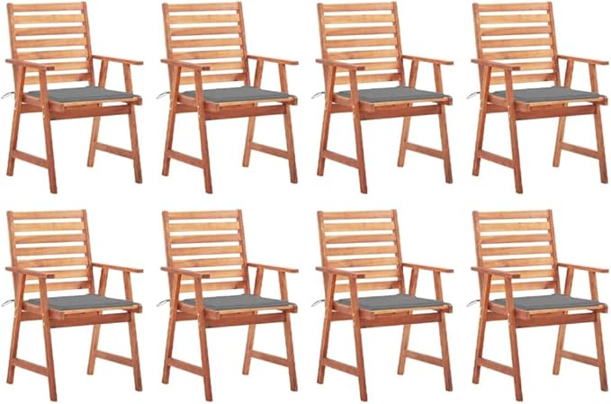 Patio Dining Chairs 8 pcs,Lawn Chair,Camping Chair,Garden Chair,Featuring Slatted Design,Waterproof Cushion,Each Cushion Features 2 Sets of Ropes, with Cushions Solid Acacia Wood