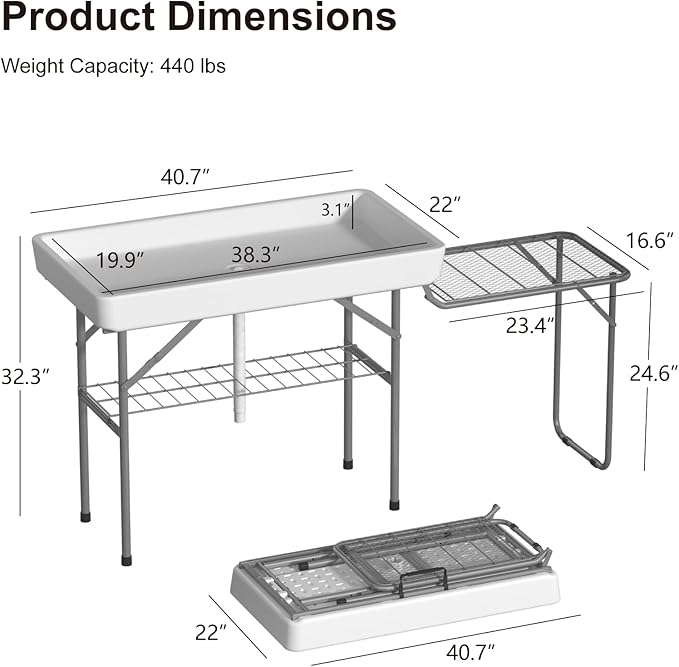 Ice Cooler Table with Led Light, 4 Foot Outdoor Ice Table with Foldable Extension Stand, Matching Skirt & Drain Hose, Folding Cooler Tables with Metal Shelf for Party, BBQ, Camping Picnic