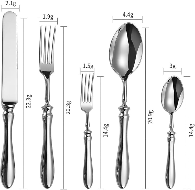 Silverware Flatware Cutlery Set， 5/20/30/40 Pieces 304 Stainless Steel Knives and Forks， High-end Steakhouse Dining Knives， Forks and Spoons， Restaurant Home，Silver-6Set-30Pcs