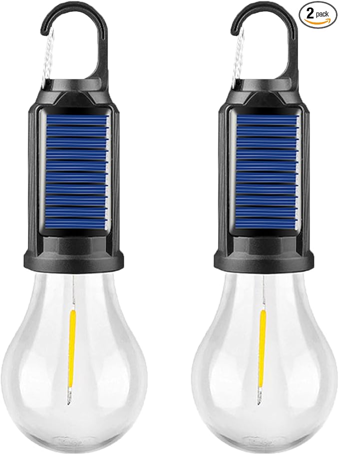 Solar Tent Lamp Portable LED Tent Lights, Hook Hurricane Emergency LED Camping Light Bulb, USB Rechargeable Lantern Bulb for Camping Hiking Backpacking Fishing Outage (2)
