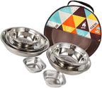 Portable Camping Tableware Stainless Steel Plates Bowls for Hiking Picnic Outdoor Use with Mesh Bag for Easy Cleaning and Drying