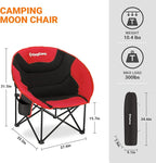 KingCamp Foldable Saucer Moon Lounge Chair with Cupholder Storage Pocket for Indoor Home or Outdoor Camping and Tailgating Use, Black/Red