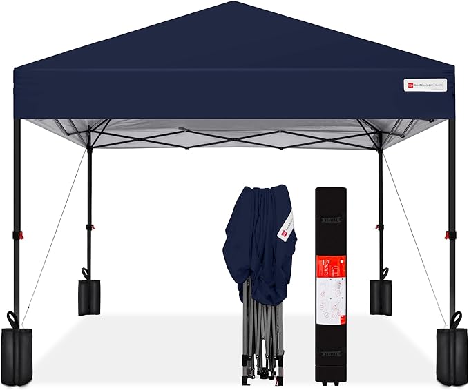Best Choice Products 10x10ft Pop Up Canopy Tent, Outdoor Shade, 1 Person 1 Minute Set Up, Carry Case, 4 Weight Bags - Navy Blue