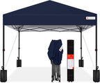 Best Choice Products 8x8ft Pop Up Canopy Tent, Outdoor Shade, 1 Person 1 Minute Set Up, Carry Case, 4 Weight Bags - Navy Blue