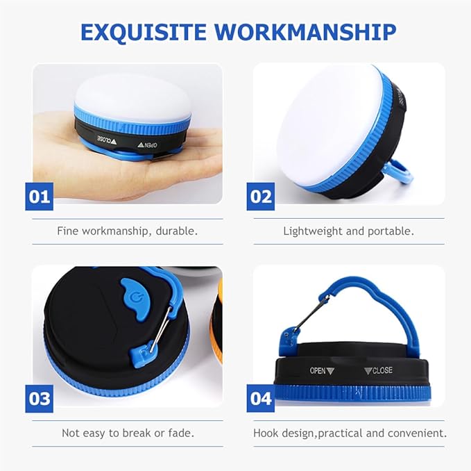 Luxshiny Portable Blue LED Camping Lantern with Hook Battery Operated Tent Light for Outdoor Hiking Fishing Emergency and Backpacking Lightweight and Easy to Hang