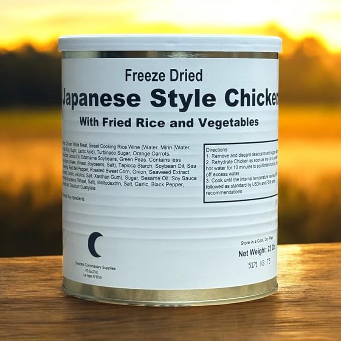 Military Surplus Freeze-Dried Japanese-Style Chicken with Fried Rice & Vegetables – 23 oz per (8 Cups) #10 Can – Ready to Eat Meal – 25+ Year Shelf Life – Made in USA – Emergency Survival Food for Camping, Prepping & Long-Term Storage
