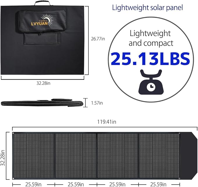 LVYUAN 400W Portable Solar Panel Foldable, 22.5% High Efficiency IP65 Waterproof for Power Station RV Camping Outdoor Solar Generator