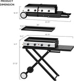 Bonnlo Foldable Flat Top Grill with 4 Burner, Powerful 40,000 BTU Propane Gas Grills with Ignition, Enamel Griddle, Side Shelf & Portable Cart with Wheels for Outdoor Camping Hibachi Grill Use