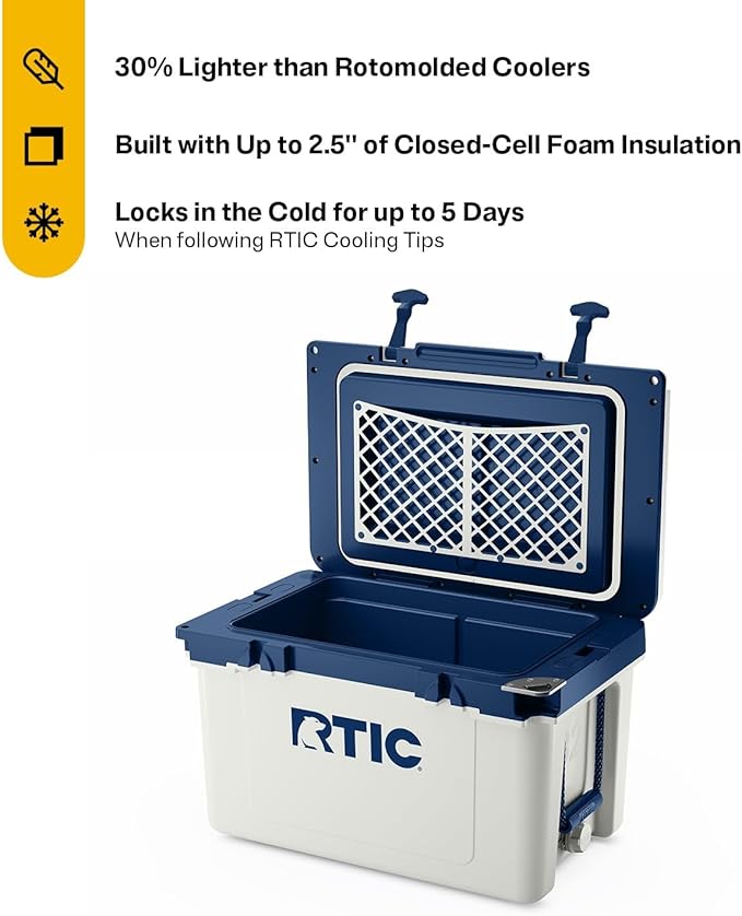 RTIC Ultra-Light 32 Quart Hard Cooler Insulated Portable Ice Chest Box for Drink, Beverage, Beach, Camping, Picnic, Fishing, Boat, Barbecue, 30% Lighter Than Rotomolded Coolers