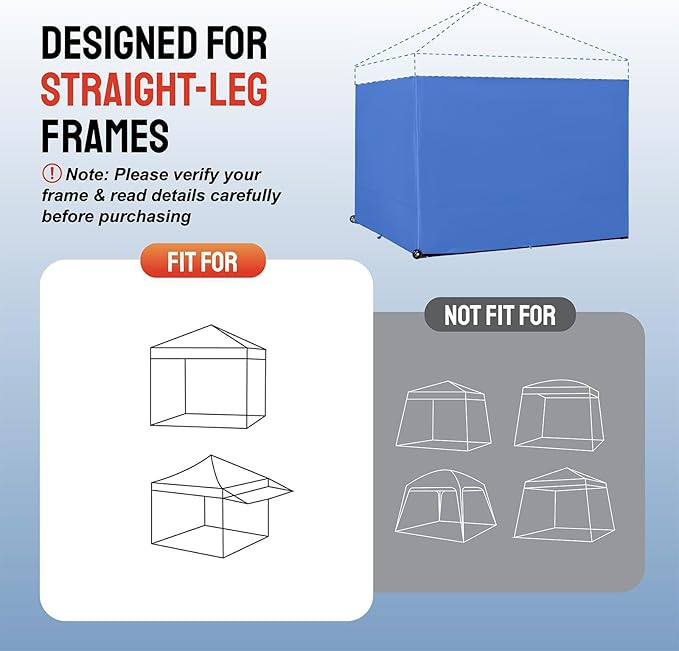 CROWN SHADES 8x8 Canopy Sidewalls (4pck) - Replacement Walls for 8x8 Gazebo, Event Shelter Accessories - Blue