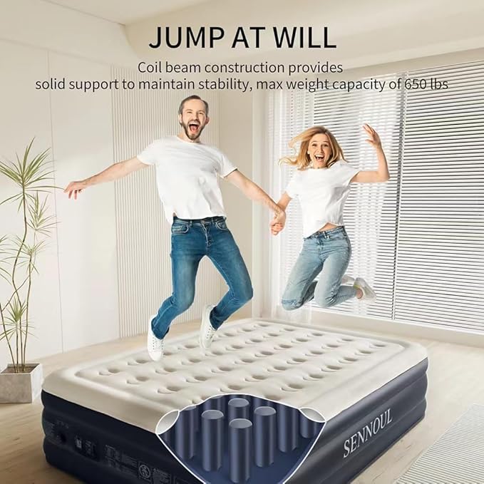 Air Mattress Queen with Built in Pump, Inflatable Mattress Blow Up Mattress 16 Raised Comfort,Upgraded Surface Portable Bed, Air Bed for Home, Guest, Camping, Colchone Inflable, 650 lbs