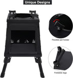 Lineslife Wood Burning Camp Stove, Portable Cast Iron Camping Wood Stove, Black Woodstove with Carrying Case for Backpacking Outdoor Cooking