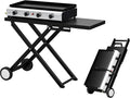 Bonnlo Foldable Flat Top Grill with 4 Burner, Powerful 40,000 BTU Propane Gas Grills with Ignition, Enamel Griddle, Side Shelf & Portable Cart with Wheels for Outdoor Camping Hibachi Grill Use