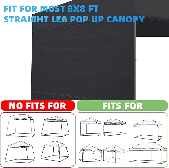 Joramoy Canopy Tent Sidewalls for 8×8 Pop Up Canopy, Instant Canopy SunWall with Waterproof and UV Protection Layer, Straight Leg Canopy Shade Wall, 1 Pack Sidewall Only(Black)